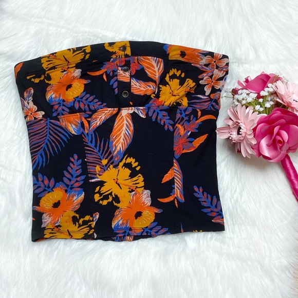 Free People Black Floral Tropicali Tube Top NWT - Picture 2 of 6